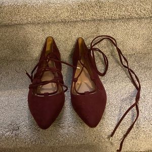 Loft Burgundy Lace up Flats Size 8